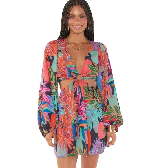 Show Me Your Mumu-Go Out, Cut Out, Mini Dress Tropical Paradise print, Size S - Picture 1 of 8